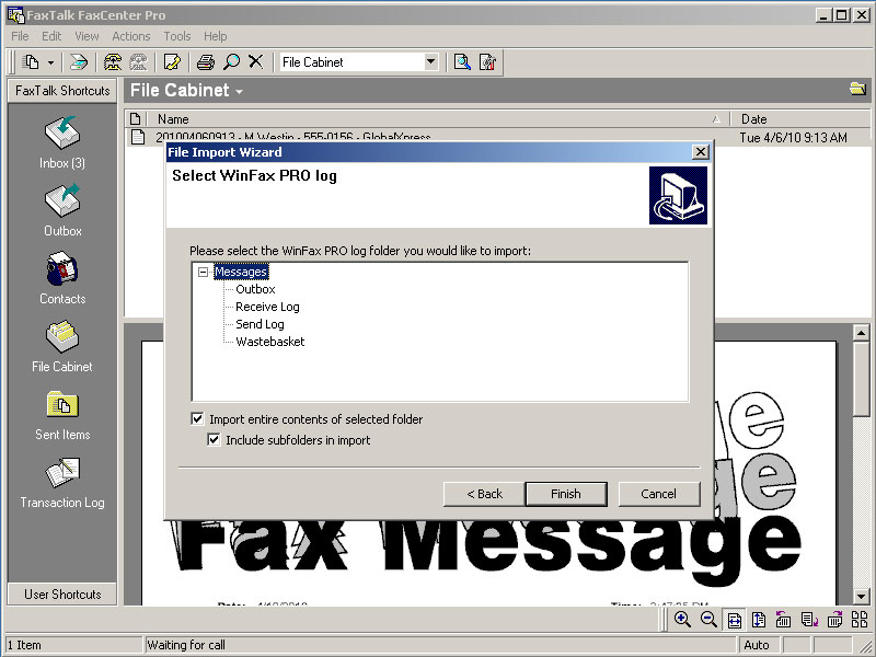 Import from WinFax PRO