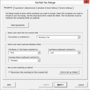 Fax Merge for Microsoft Word dialog