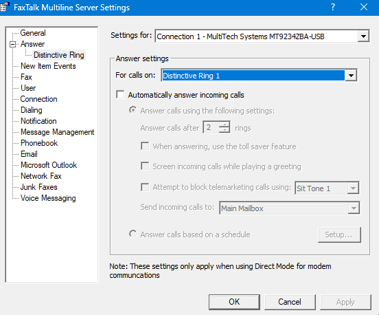 Distinctive Ring Setup for FaxTalk